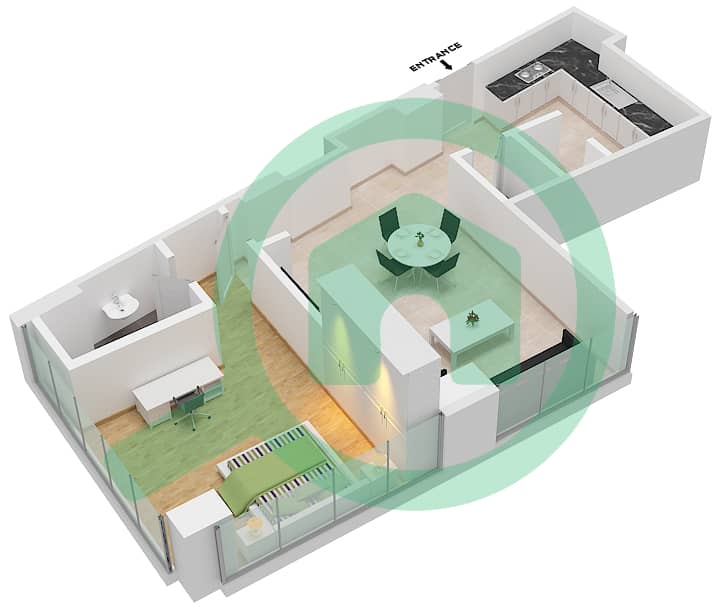 المخططات الطابقية لتصميم النموذج / الوحدة 4/7 شقة 1 غرفة نوم - برج أولجانا interactive3D