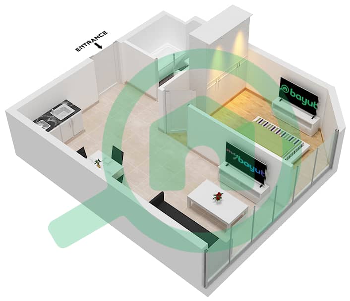 Blu Mirage - 1 Bedroom Apartment Type B Floor plan interactive3D