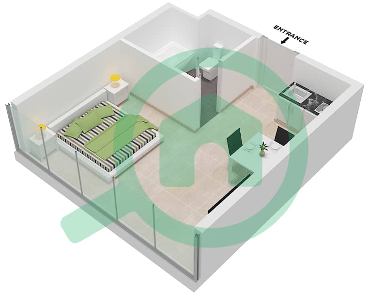 المخططات الطابقية لتصميم النموذج G شقة استوديو - بلو میراج interactive3D