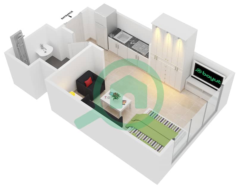 Azizi Pearl - Studio Apartment Type 2 Floor plan interactive3D