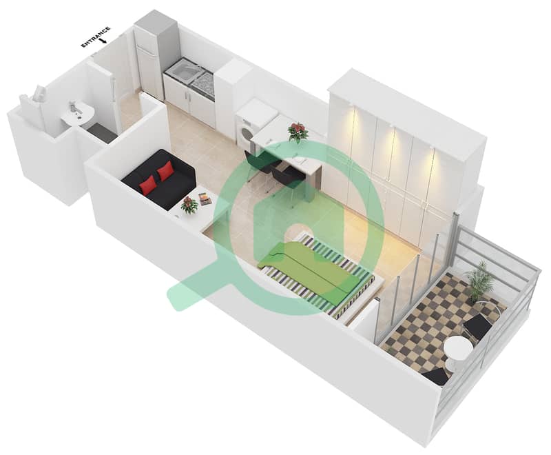 المخططات الطابقية لتصميم النموذج 1 شقة استوديو - عزيزي بيرل interactive3D