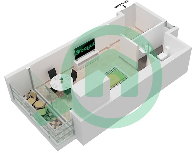 المخططات الطابقية لتصميم الوحدة 3 شقة استوديو - أبراج الواحة Floor 1-30 interactive3D