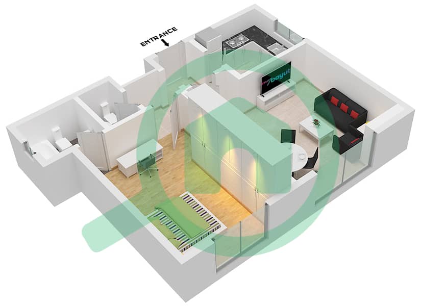 المخططات الطابقية لتصميم الوحدة 7 شقة 1 غرفة نوم - أبراج الواحة Floor 1-30 interactive3D