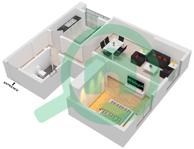 Oasis Towers - 1 Bedroom Apartment Unit 8 Floor plan Typical Floor interactive3D