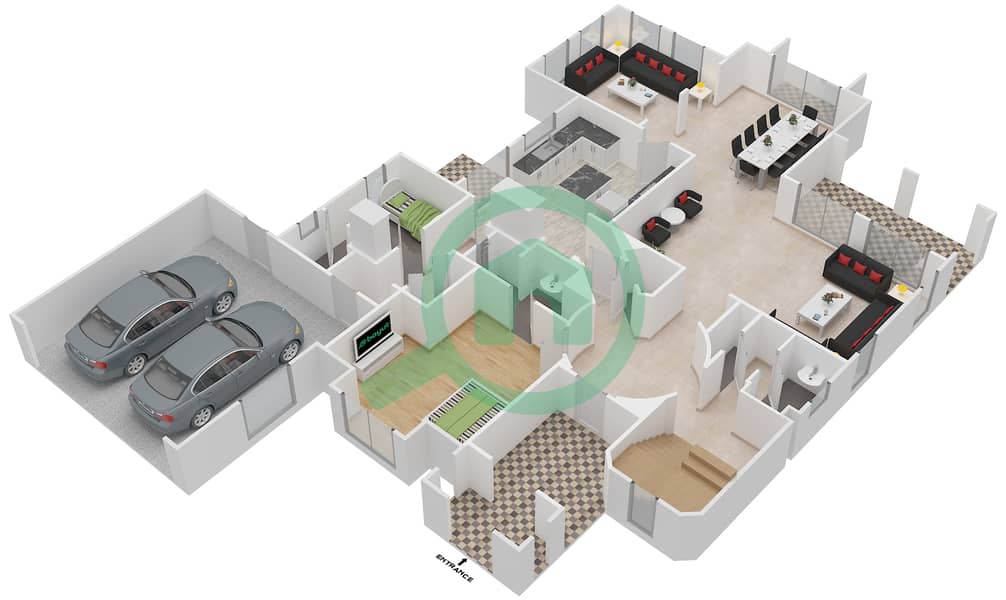 المخططات الطابقية لتصميم النموذج T1 فیلا 5 غرف نوم - الفورادا 1 Ground Floor interactive3D