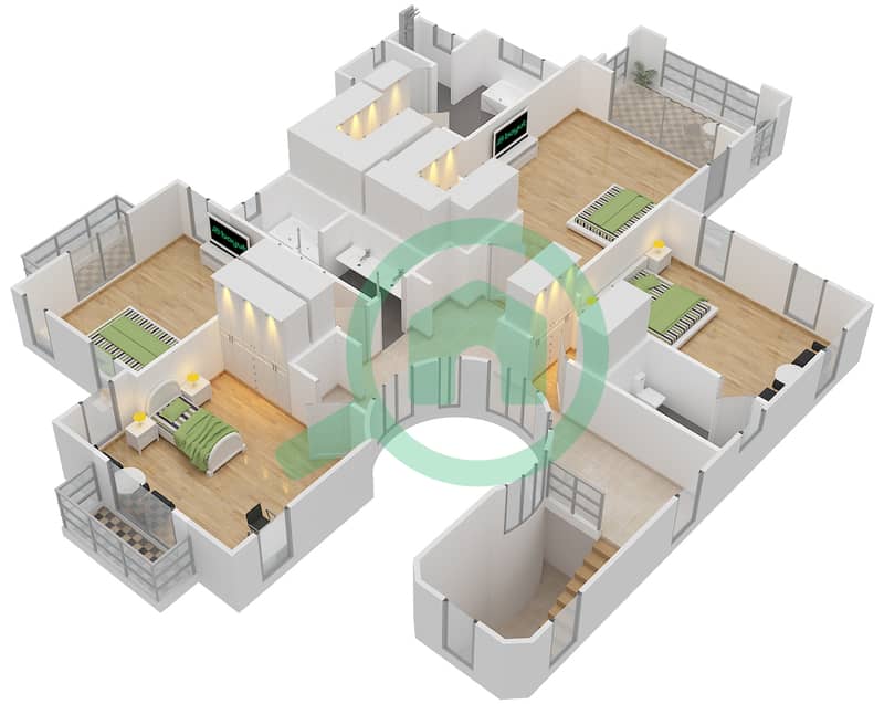 المخططات الطابقية لتصميم النموذج T1 فیلا 5 غرف نوم - الفورادا 1 First Floor interactive3D