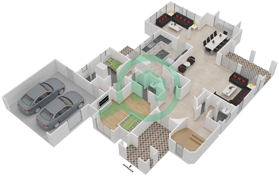 المخططات الطابقية لتصميم النموذج 1 فیلا 5 غرف نوم - أفينيدا 1 Ground Floor interactive3D