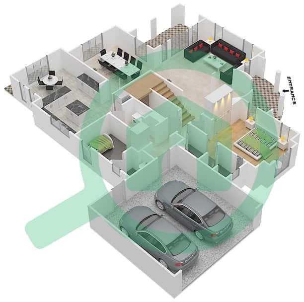 المخططات الطابقية لتصميم النموذج 2 فیلا 4 غرف نوم - أفينيدا 1 Ground Floor interactive3D