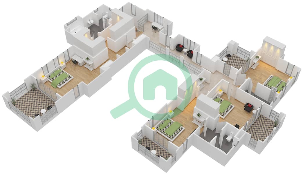 المخططات الطابقية لتصميم النموذج 5 فیلا 5 غرف نوم - أفينيدا 1 First Floor interactive3D