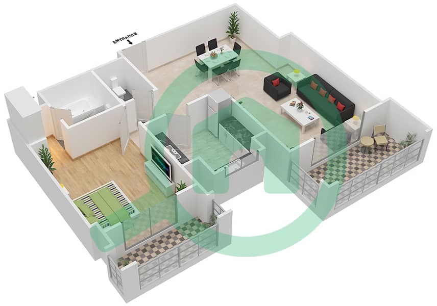 المخططات الطابقية لتصميم النموذج / الوحدة 4A/11 شقة 1 غرفة نوم - عزيزي ياسمين interactive3D