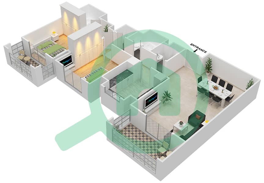 Azizi Yasamine - 2 Bedroom Apartment Type/unit 1B/1 Floor plan interactive3D