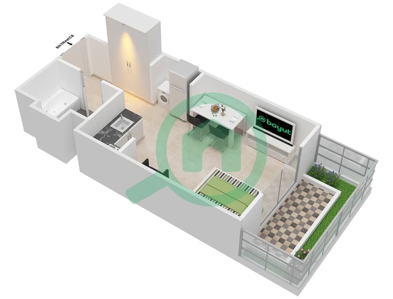 Azizi Roy Mediterranean - Studio Apartment Type/unit P.B/19-22 Floor plan interactive3D
