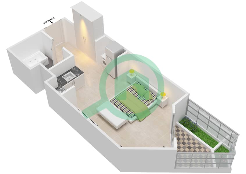 Azizi Roy Mediterranean - 单身公寓类型／单位P.E/13,28戶型图 interactive3D