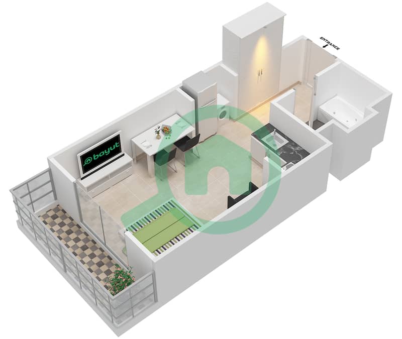 Azizi Roy Mediterranean - Studio Apartment Type/unit A.T/2-6,15-16,26,31-32 Floor plan interactive3D