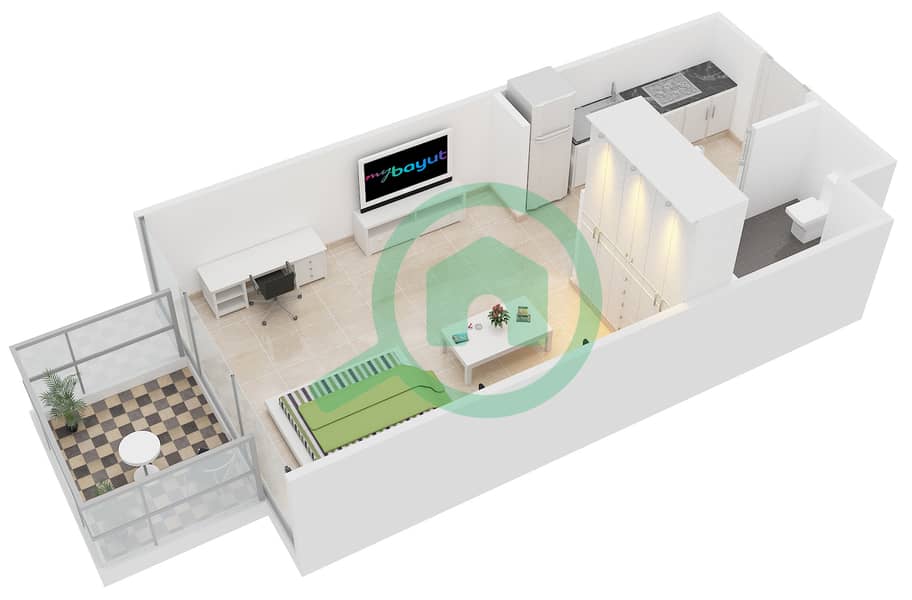 Farishta Azizi - Studio Apartment Unit 15 Floor plan interactive3D