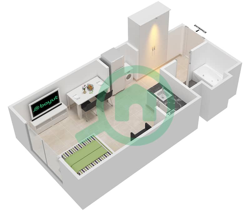 Azizi Roy Mediterranean - Studio Apartment Type/unit B.T/11,14,27,30 Floor plan interactive3D