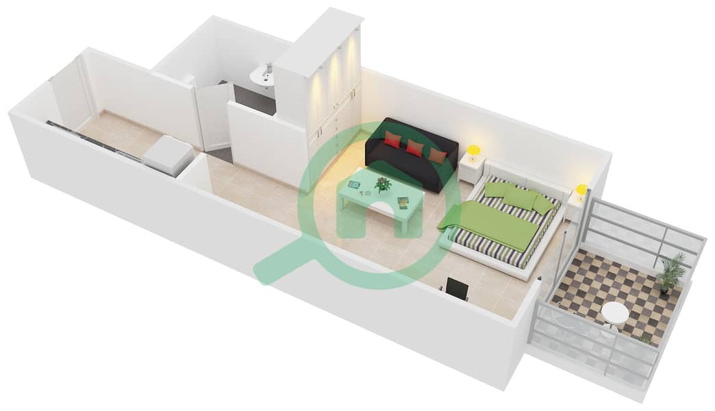 المخططات الطابقية لتصميم الوحدة 10 شقة استوديو - فاريشتا عزيزي interactive3D