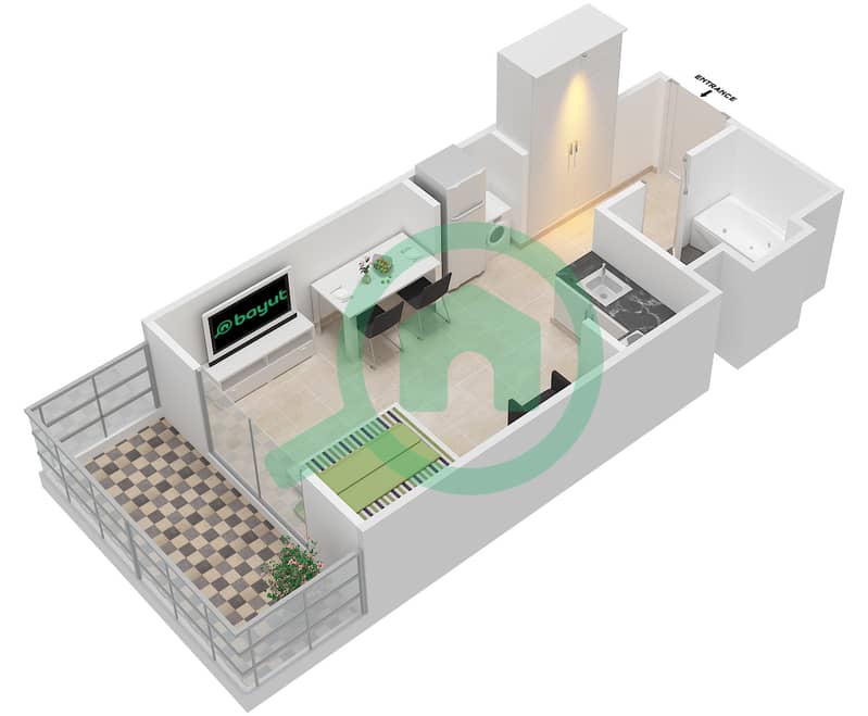 Азизи Рой Медитеранеан - Апартамент Студия планировка Тип/мера G.T/2,39 interactive3D