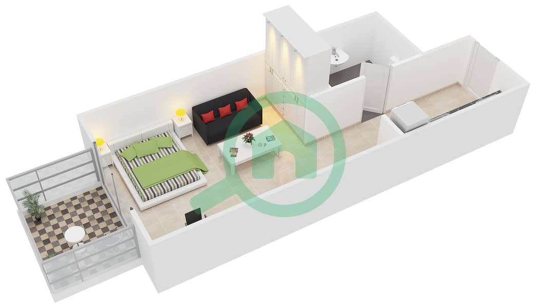 Фаришта Азизи - Апартамент Студия планировка Единица измерения 9 interactive3D