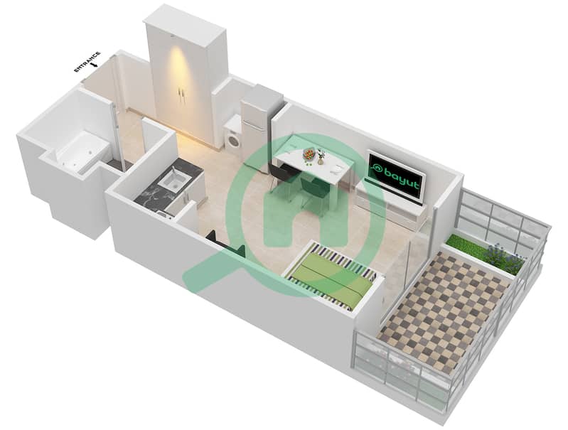 Azizi Roy Mediterranean - Studio Apartment Type/unit P.G/2,39 Floor plan interactive3D