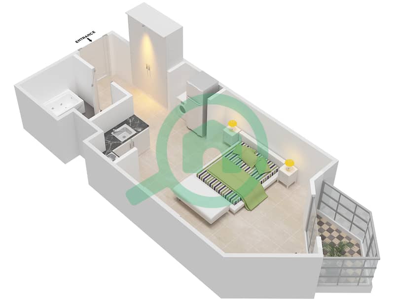 Azizi Roy Mediterranean - 单身公寓类型／单位E.T/13,28戶型图 interactive3D