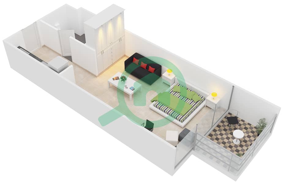 Фаришта Азизи - Апартамент Студия планировка Единица измерения 6 interactive3D