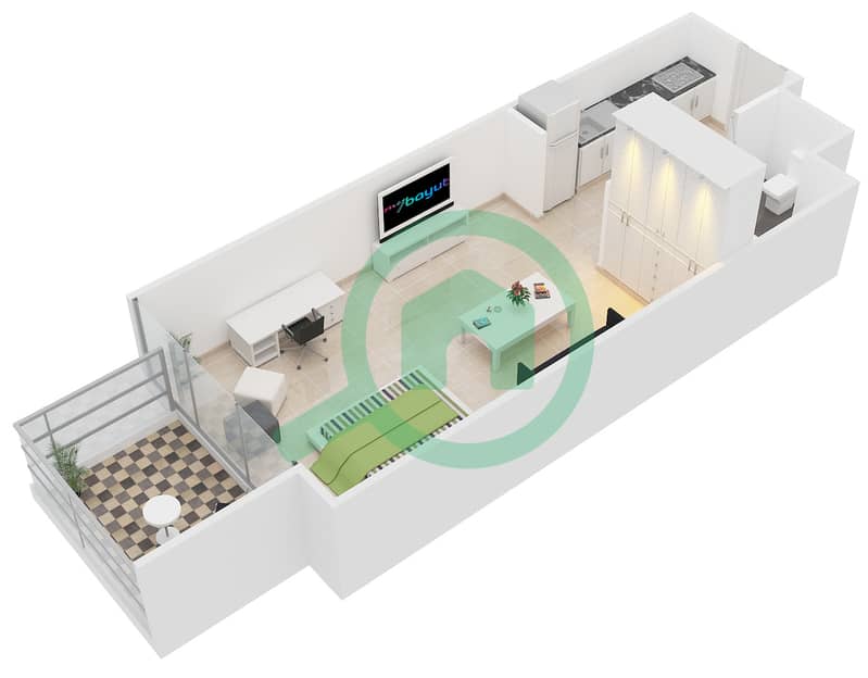 Фаришта Азизи - Апартамент Студия планировка Единица измерения 3 interactive3D