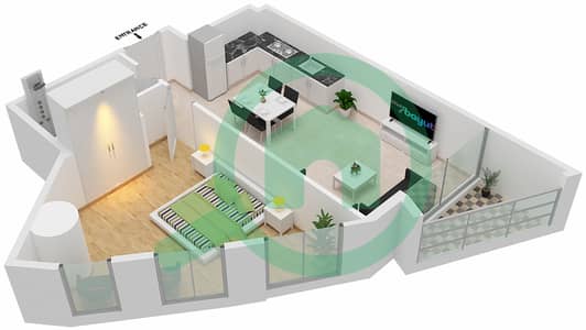 المخططات الطابقية لتصميم النموذج / الوحدة 1E/11  TOWER A شقة 1 غرفة نوم - 15 نورثسايد