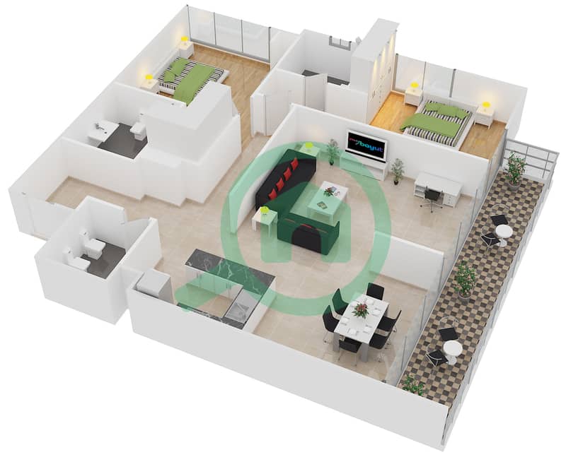 Avenue Residence 1 - 2 Bedroom Apartment Unit 4 Floor plan interactive3D