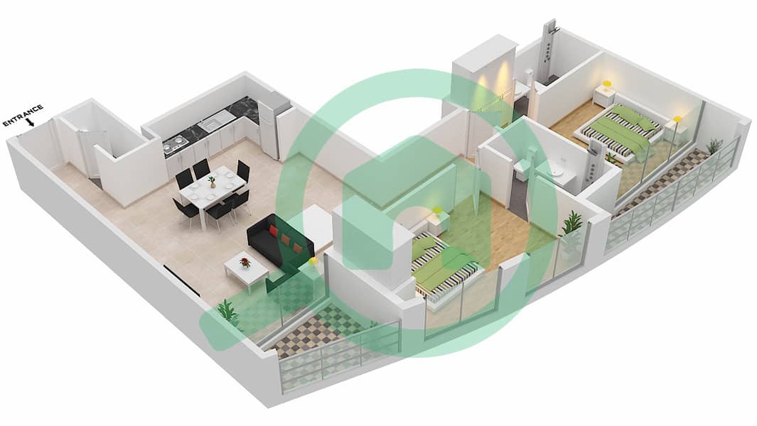 15 Northside - 2 Bedroom Apartment Type/unit 2D/12  TOWER A Floor plan interactive3D