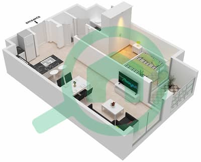 15 Нортсайд - Апартамент 1 Спальня планировка Единица измерения 205-206  TOWER B