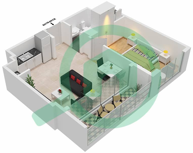 15 Northside - 1 Bedroom Apartment Unit 112  TOWER B Floor plan interactive3D