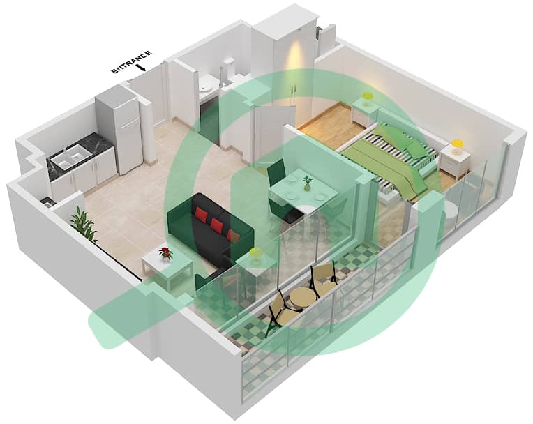 15 Нортсайд - Апартамент 1 Спальня планировка Единица измерения 611  TOWER B interactive3D