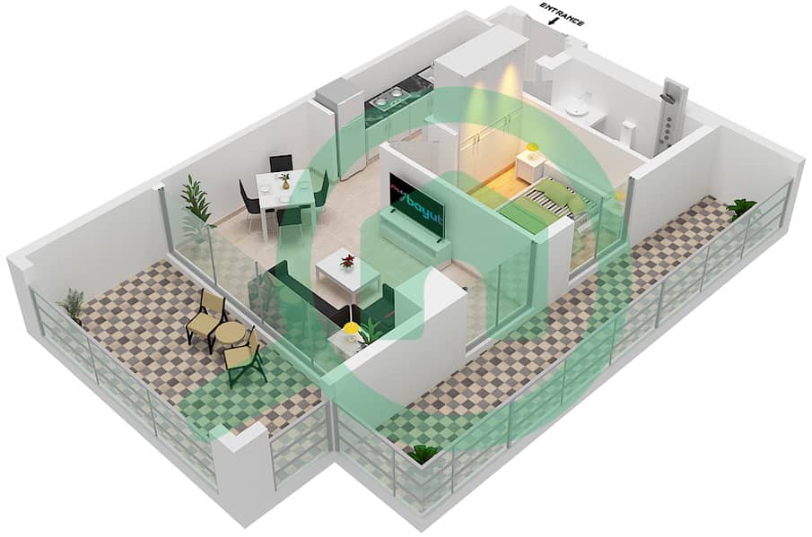 北区15 大厦 - 1 卧室公寓单位701 TOWER B戶型图 interactive3D