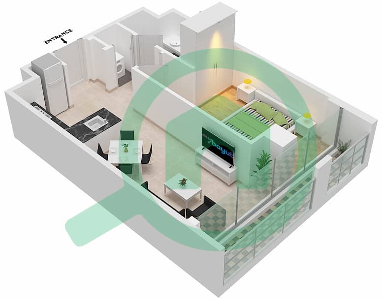 المخططات الطابقية لتصميم الوحدة 706  TOWER B شقة 1 غرفة نوم - 15 نورثسايد interactive3D