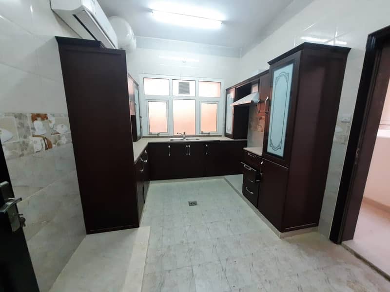 Two-bedroom apartment and a hall for rent in Shakhbout City There is an electric elevator
