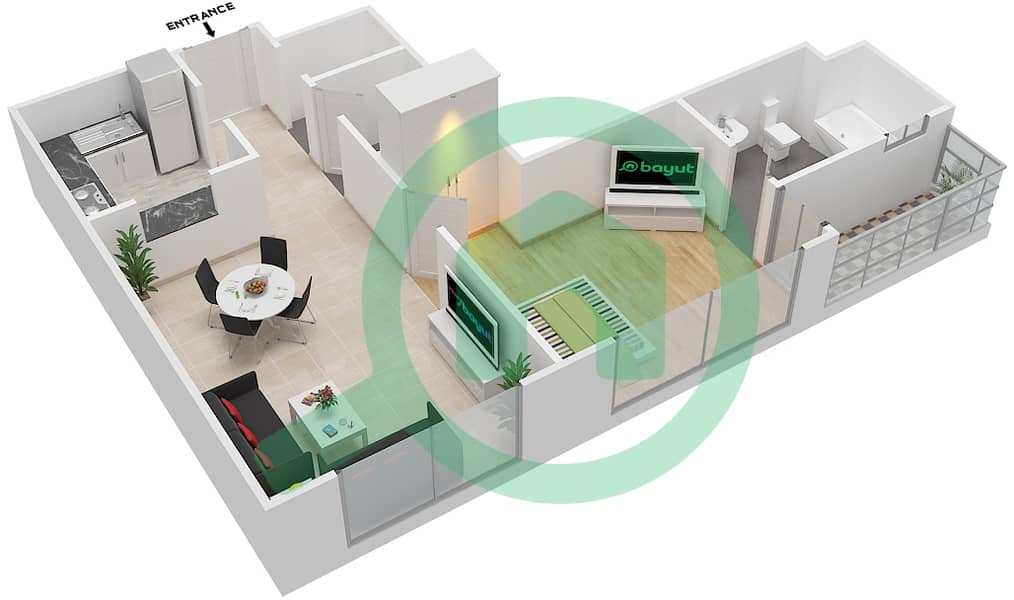 米卡萨大道公寓大楼 - 1 卧室公寓类型／单位01/101戶型图 interactive3D