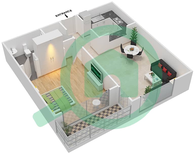 Микаса Авеню - Апартамент 1 Спальня планировка Тип/мера 02/109 interactive3D