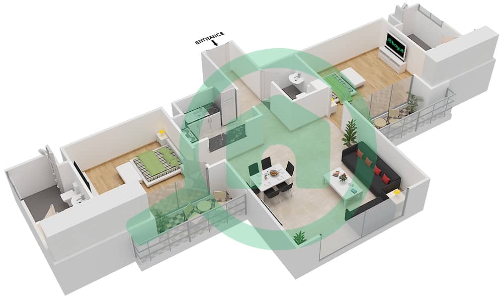 المخططات الطابقية لتصميم النموذج / الوحدة 01/103 شقة 2 غرفة نوم - ميكاسا افينيو interactive3D