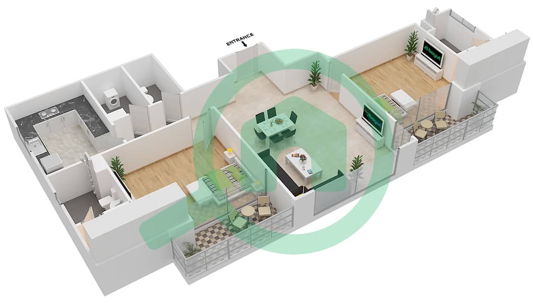Микаса Авеню - Апартамент 2 Cпальни планировка Тип/мера 02/108 interactive3D