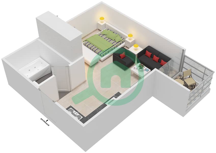 المخططات الطابقية لتصميم النموذج / الوحدة F03/12 شقة استوديو - غلامز من دانوب interactive3D