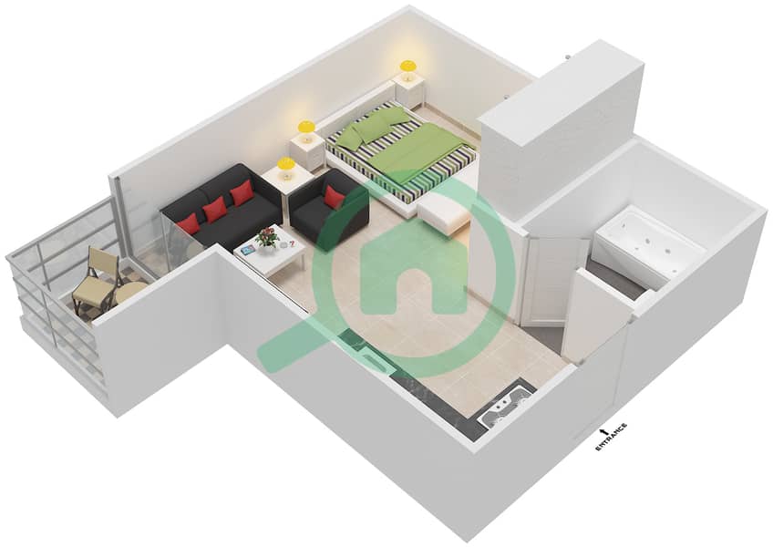 Гламз от Данубе - Апартамент Студия планировка Тип/мера T03/12,14 interactive3D
