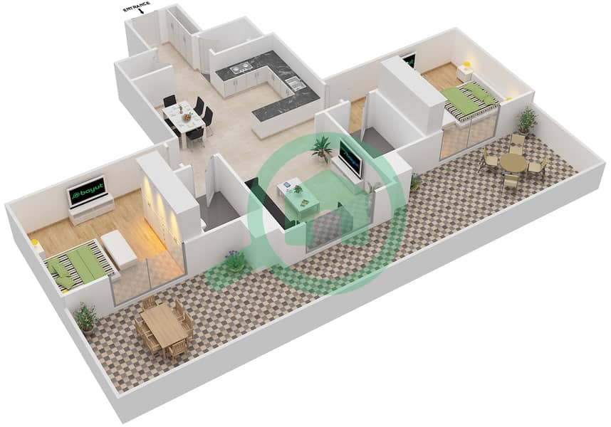多瑙河畔格拉姆兹公寓 - 2 卧室公寓类型／单位F04/13戶型图 interactive3D