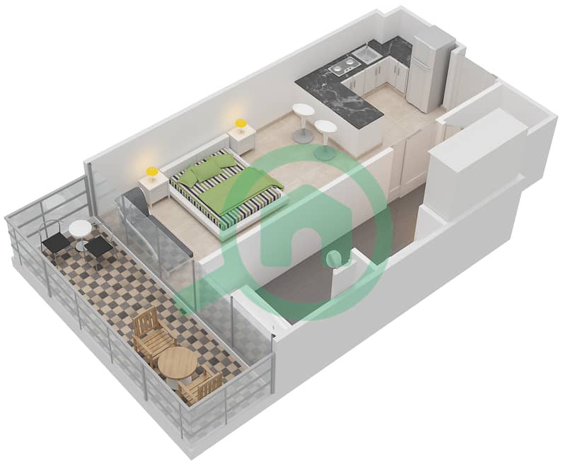 Langham Place - Studio Apartment Type DELUXE Floor plan interactive3D