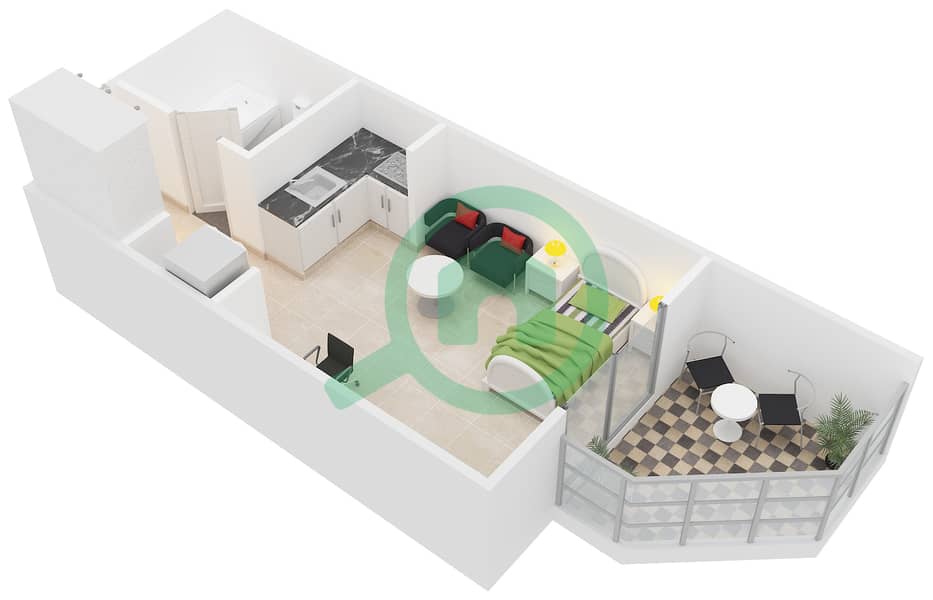 Montrell - 单身公寓类型／单位TC/08,25戶型图 interactive3D