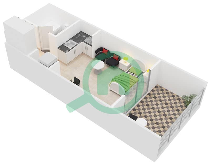 Montrell - Studio Apartment Type/unit PB/07,26 Floor plan interactive3D