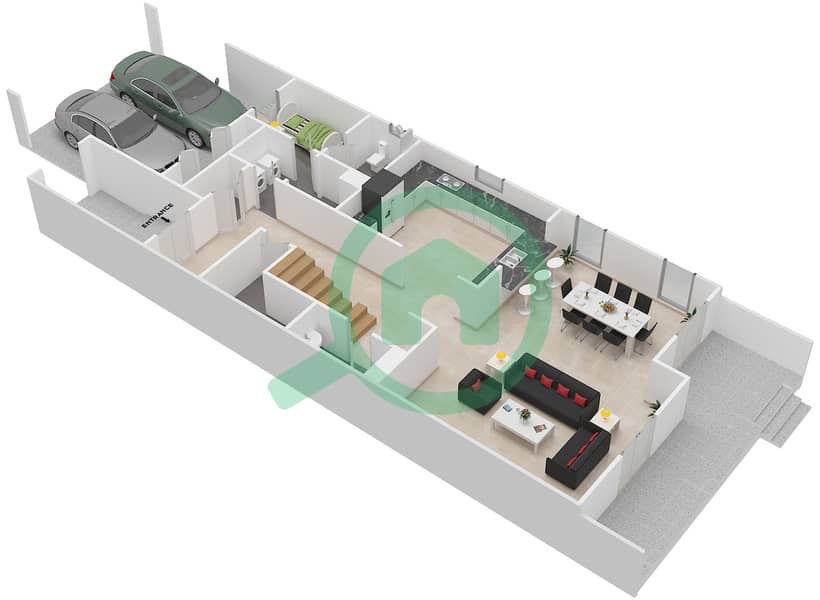 Quortaj - 3 Bedroom Townhouse Type/unit A/END UNIT Floor plan interactive3D