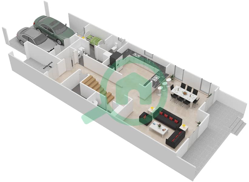 المخططات الطابقية لتصميم النموذج / الوحدة A/END UNIT تاون هاوس 3 غرف نوم - قرطاج interactive3D