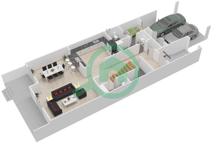 المخططات الطابقية لتصميم النموذج / الوحدة B/MID UNIT تاون هاوس 3 غرف نوم - قرطاج interactive3D