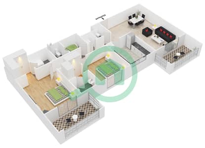 المخططات الطابقية لتصميم النموذج B شقة 2 غرفة نوم - عزيزي توليب